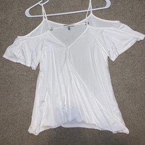 white cut-out shoulder blouse